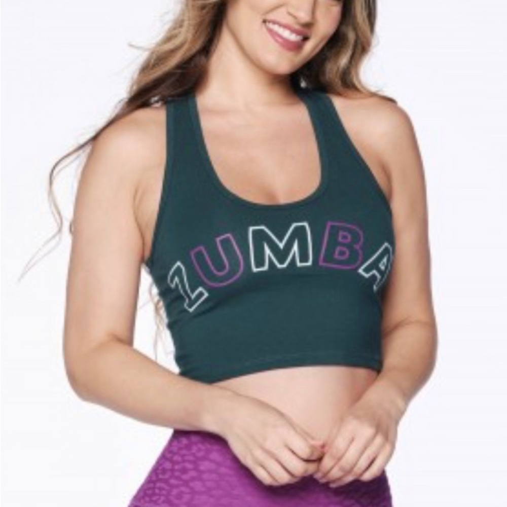 Zumba Teal Crop Racerback Tank, Size Small